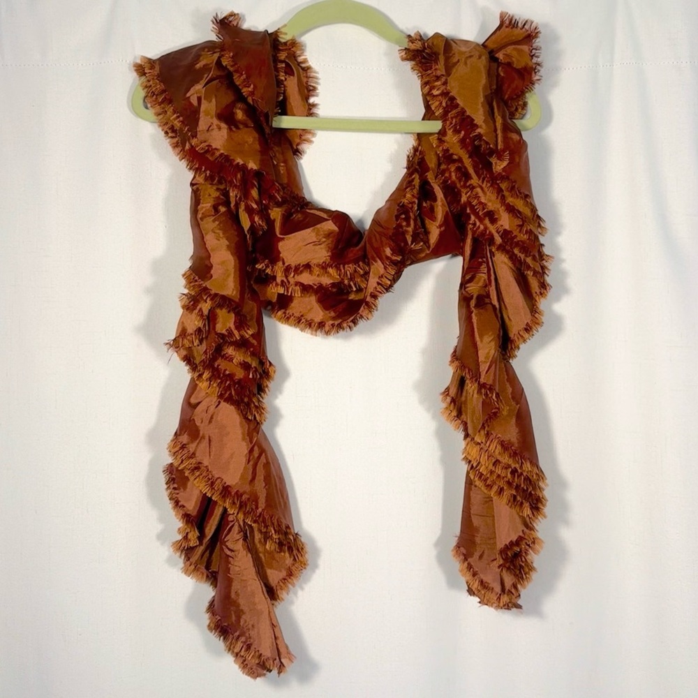 Fornash Ruffled Fringe Scarf in Copper Brown